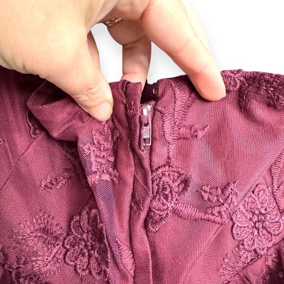 Modcloth Burgundy Sheer Floral Embroidered Halter Neck Fairy Goth Dress Womens M - Picture 10 of 12